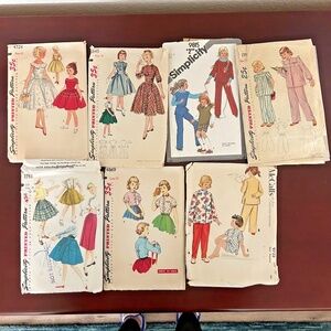 6 Vintage Girls Sewing Patterns Dresses PJ's Skirts Tops Pants Size 10